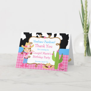 Brunette Cowgirl Western Birthday Party Thank You Card
