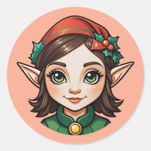 Brunette Elf Portrait Classic Round Sticker