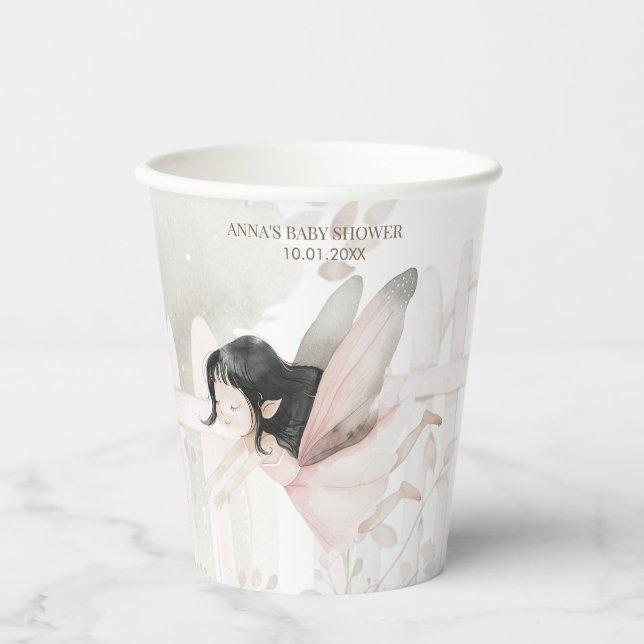 Brunette Fairy Girl Baby Shower Paper Cups (Front)