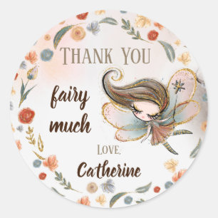 Brunette Fairy Girl Birthday Party Favour Gift  Classic Round Sticker