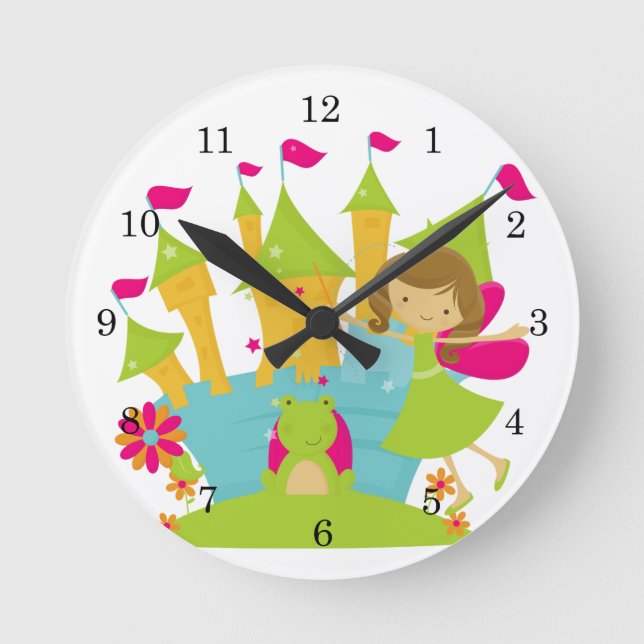 Brunette Fairy Princess Round Clock (Front)