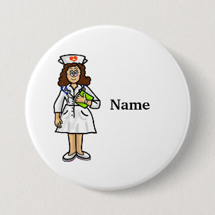 Brunette Female Nurse Button  Add Name!