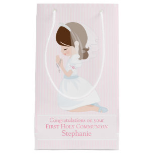 Brunette First Communion Girl Small Gift Bag
