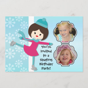Brunette Girl Birthday Skating Party Invitation