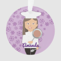 Brunette girl chef hat frying pan personalized