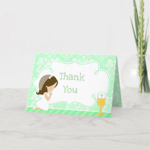 Brunette Girl First Communion  'Thank You' Thank You Card