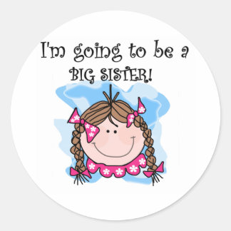 Brunette Girl Future Big Sister Classic Round Sticker
