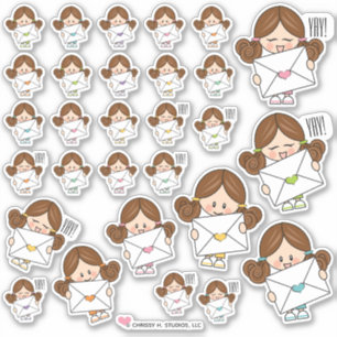 Brunette Girl Happy Mail Stickers