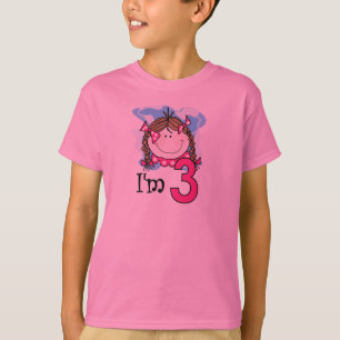 Brunette Girl I'm Three T-Shirt