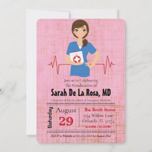 Brunette Girl Medical School Graduation Invite