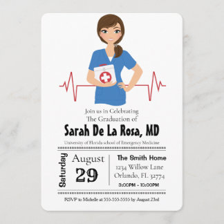 Brunette Girl Medical School Graduation Invite