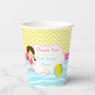 Brunette Girl Pool Party Bash Party Paper Cups