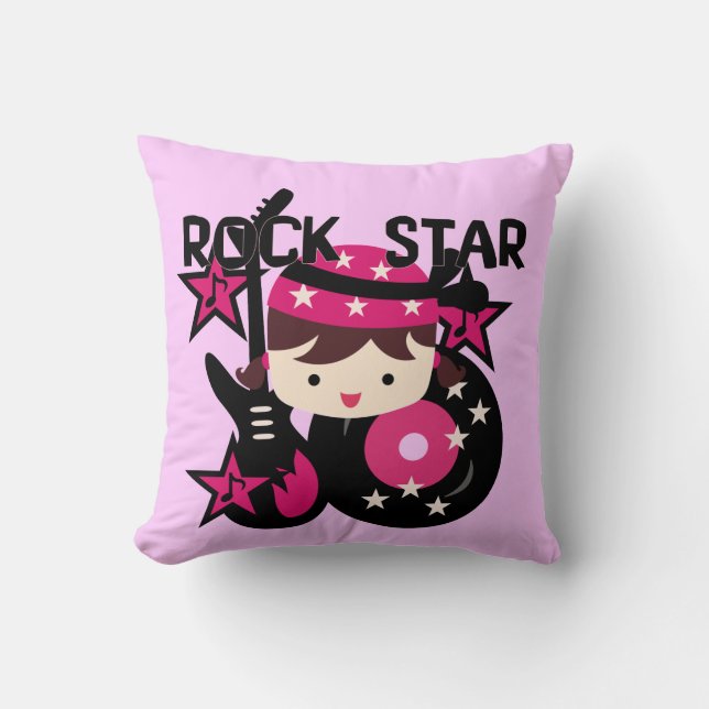 Brunette Girl Rock Star Pillow (Front)