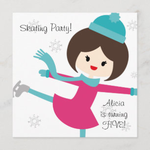 Brunette Girl Skating Birthday Invitation