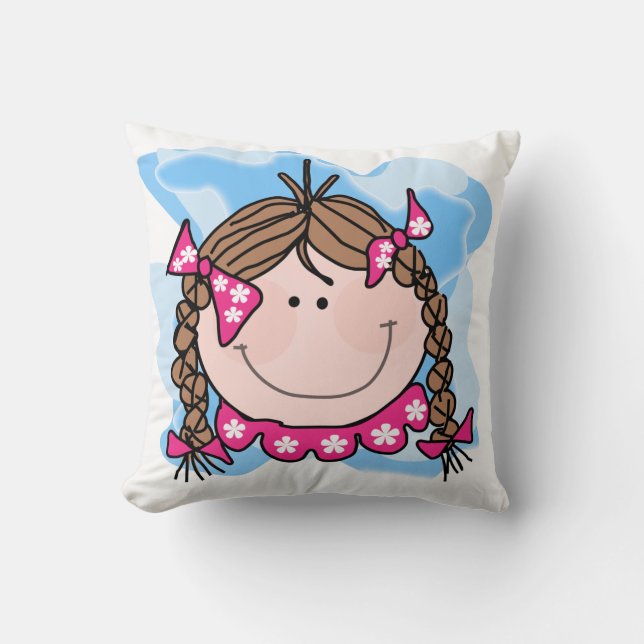 Brunette Girl With Braids Pillow (Front)