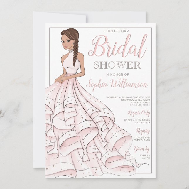 Brunette Glitter Glam Bride Bridal Shower Invitation (Front)