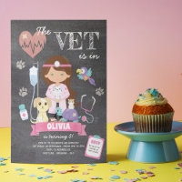 Brunette Green Eyes Chalkboard Vet Birthday Party