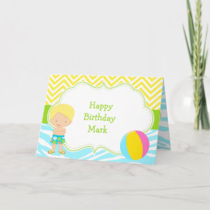 Brunette Hair Boy Pool Party Bash Party Card