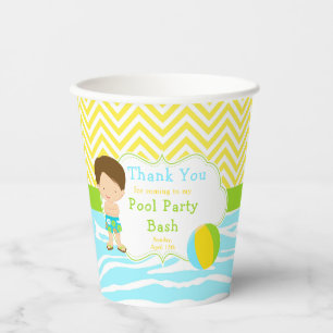 Brunette Hair Boy Pool Party Bash Party Paper Cups