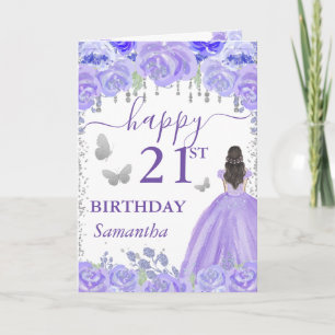 Brunette Haired Princess Purple Dress Birthday Card