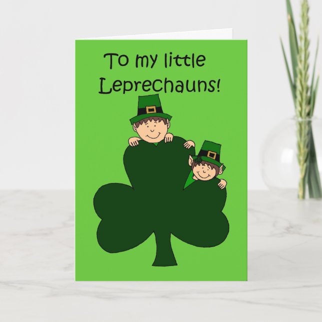 brunette kids with shamrock on green card (Front)
