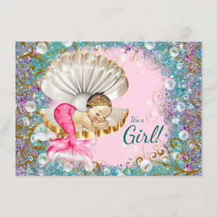 Brunette Mermaid Baby Shower Invitations