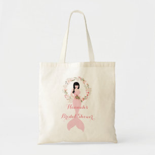 brunette mermaid bridal shower tote pink floral bag