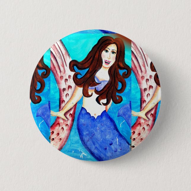 brunette mermaid button (Front)