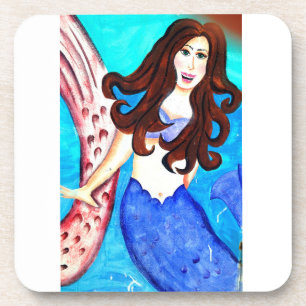 brunette mermaid drink coaster