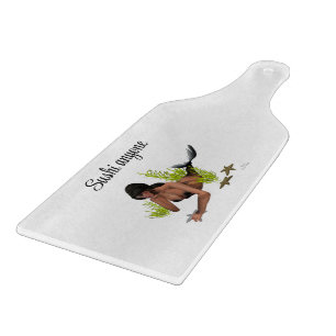 Brunette Mermaid Starfish Paddle Cutting Board