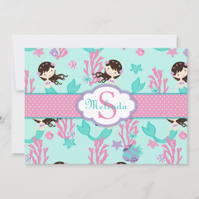 Brunette Mermaid Thank You Note Card (Front)