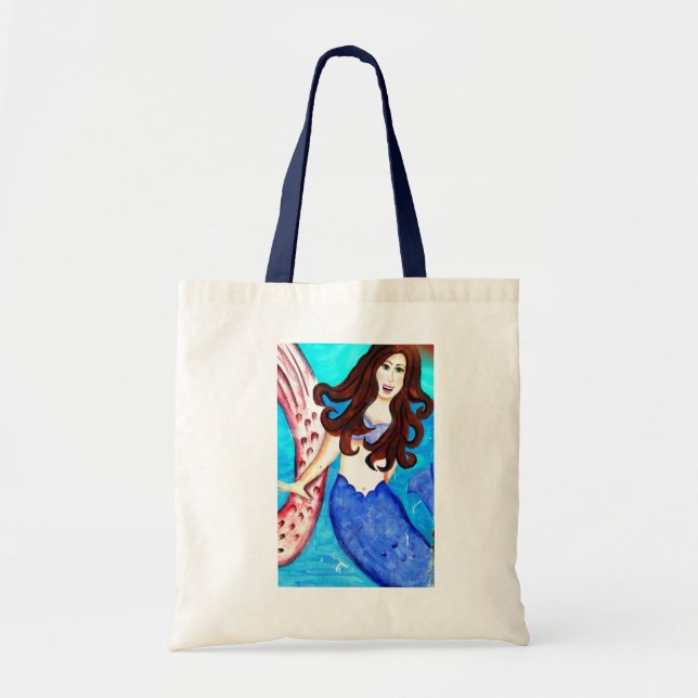 brunette mermaid tote bag (Front)