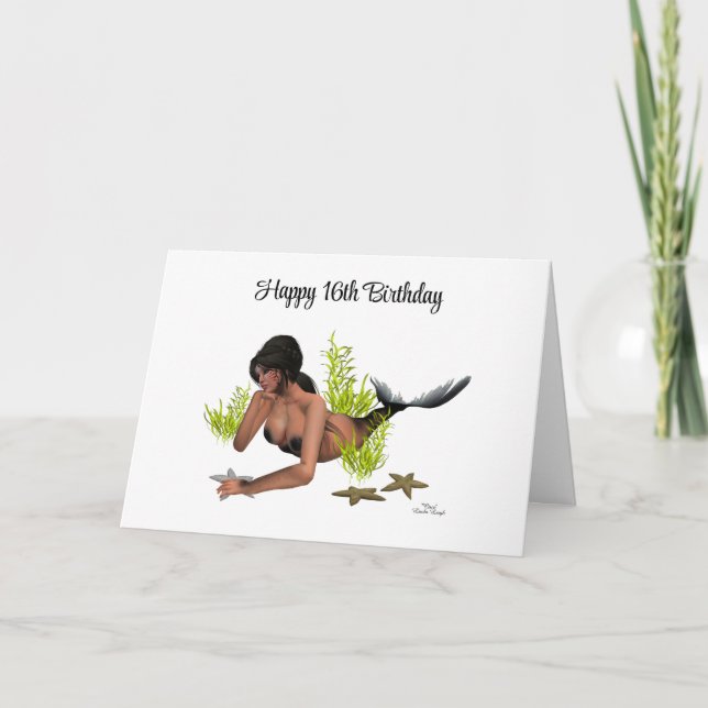  Brunette Mermaid With Starfish Greeting Card (Front)