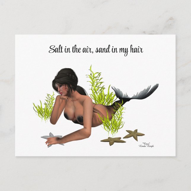 Brunette Mermaid With Starfish Postcard (Front)