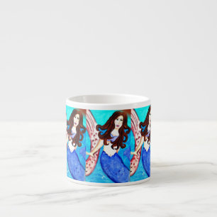 brunette mermaids espresso mug