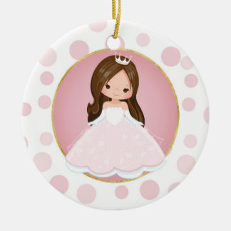 Brunette Pink Princess Ceramic Tree Decoration