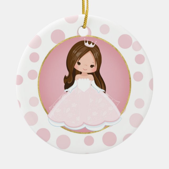 Brunette Pink Princess Ceramic Tree Decoration (Front)