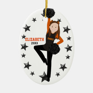 Brunette Pom Squad Orange & Black Ceramic Tree Decoration