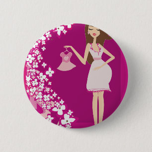 brunette pregnant woman 6 cm round badge