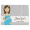 Brunette Pregnant Woman In Blue Dress Baby Shower