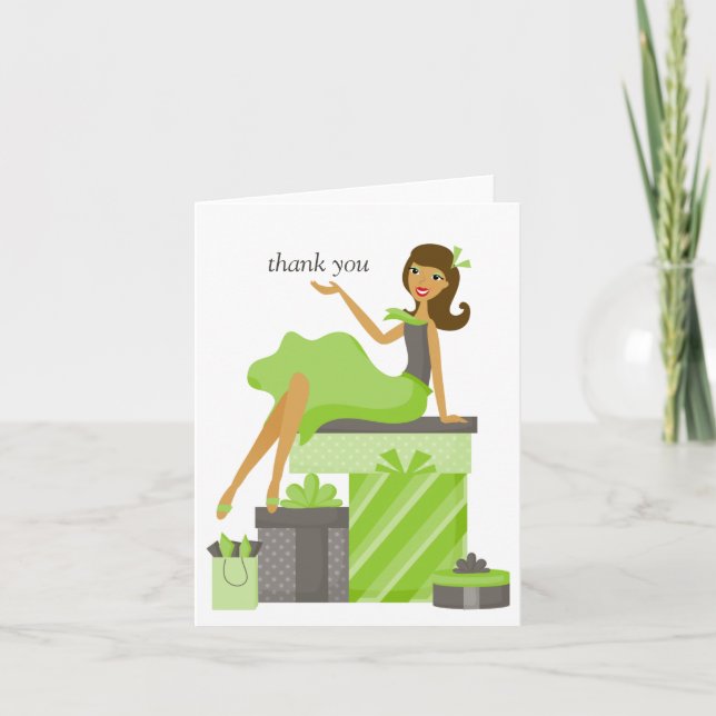 Brunette Pretty Girl Thank You Notes (Front)
