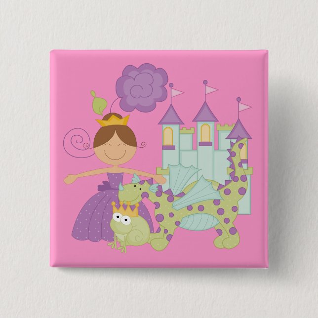 Brunette Princess 15 Cm Square Badge (Front)