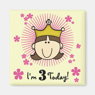 Brunette Princess 3rd Birthday Tshirts and Gifts Magnet