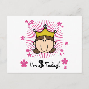 Brunette Princess 3rd Birthday Tshirts and Gifts Postcard