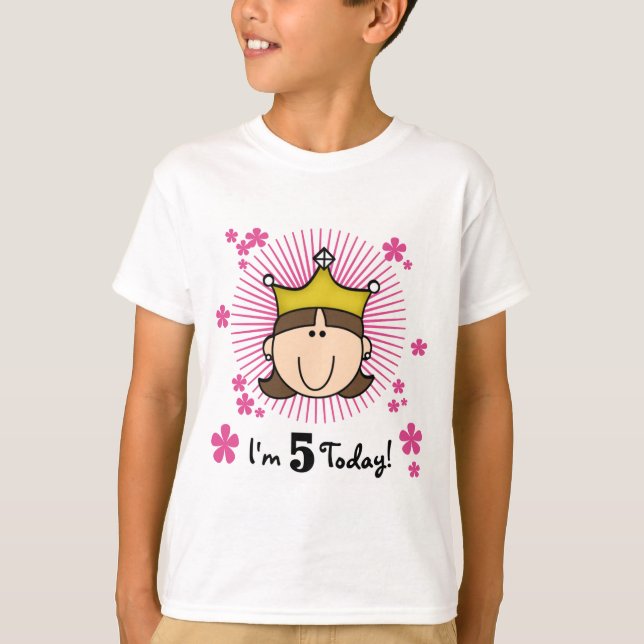 Brunette Princess 5th Birthday Tshirts and Gifts (Front)