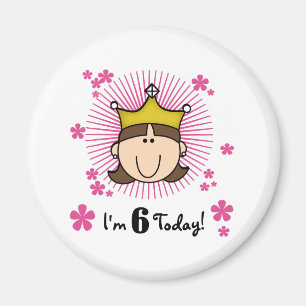 Brunette Princess 6th Birthday Magnet