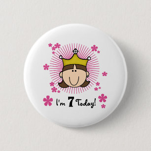 Brunette Princess 7th Birthday 6 Cm Round Badge