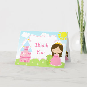 Brunette Princess and Dragon Thank You Card