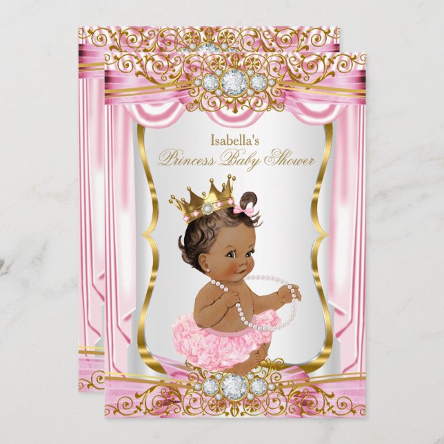Brunette Princess Baby Shower Pink Silk dark Invitation (Front/Back)