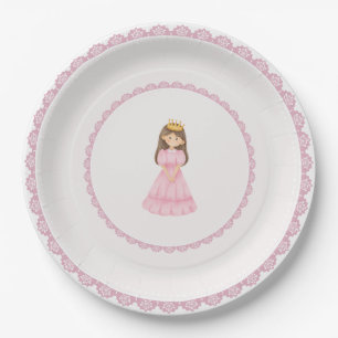 Brunette Princess Pink Lace Enchanting Paper Plate
